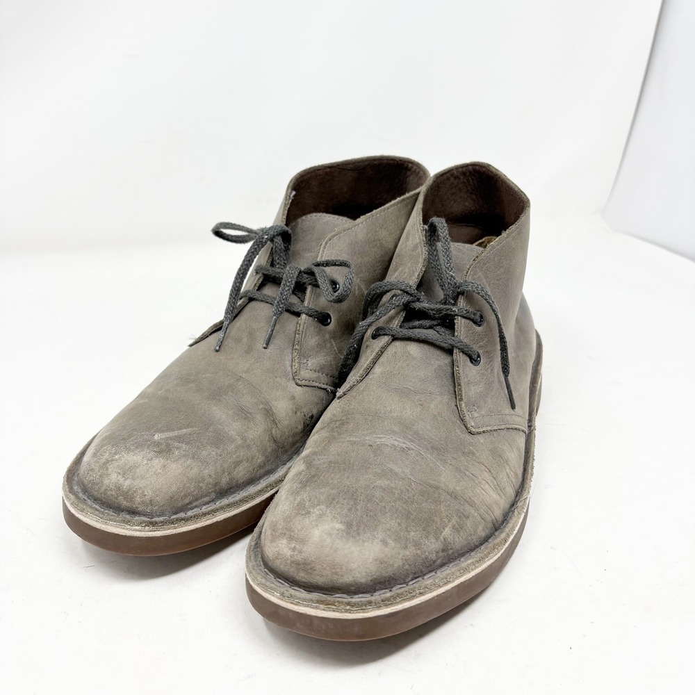 Clarks Desert Grey Leather Chukka Ankle Boots Mens Size 8.5 Lace Up Round Toe
